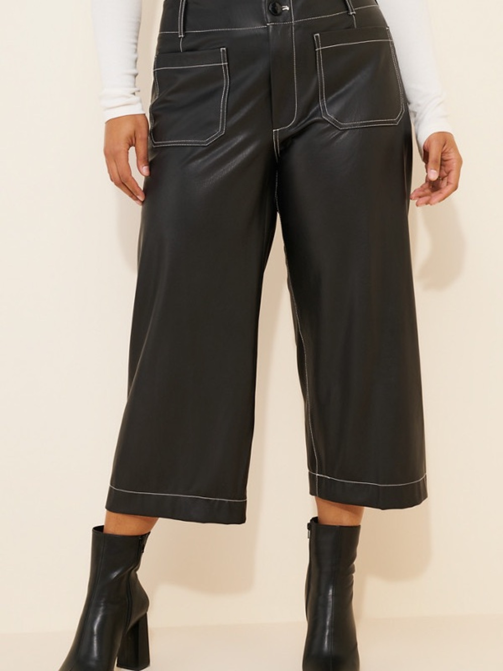The Colette Cropped Wide-Leg Pants: Vegan-Leather Top-Stich Edition